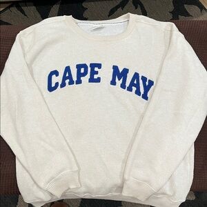 Ocean Drive Beige Pullover with Navy Accents Cape May sweater. Very soft